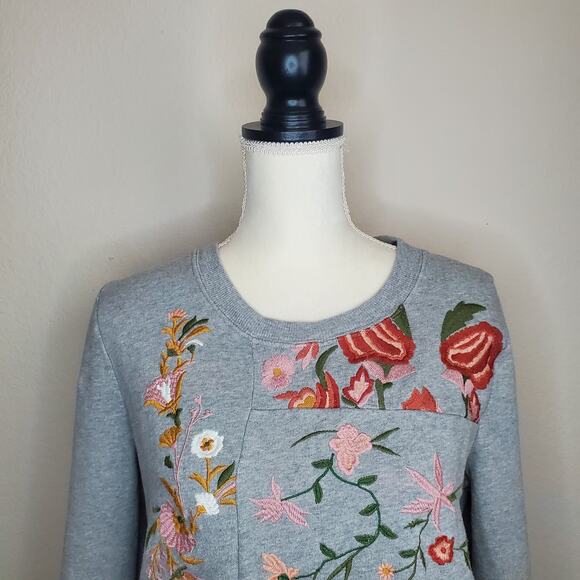 Anthropologie Gray Floral Sweatshirt Small - Picture 5 of 8